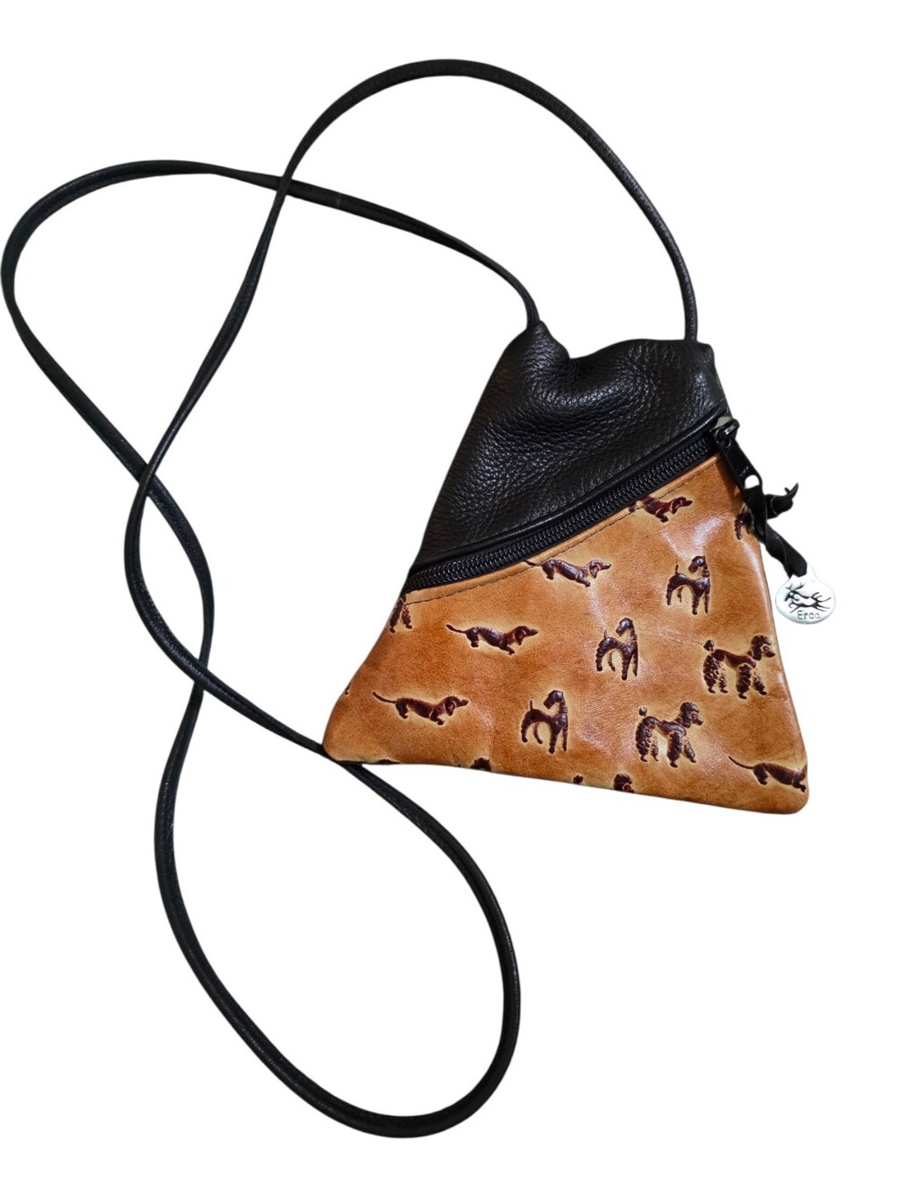 Erda of Maine Vaqueras Leather Triangle Crossbody Bag - Embossed Dog Print